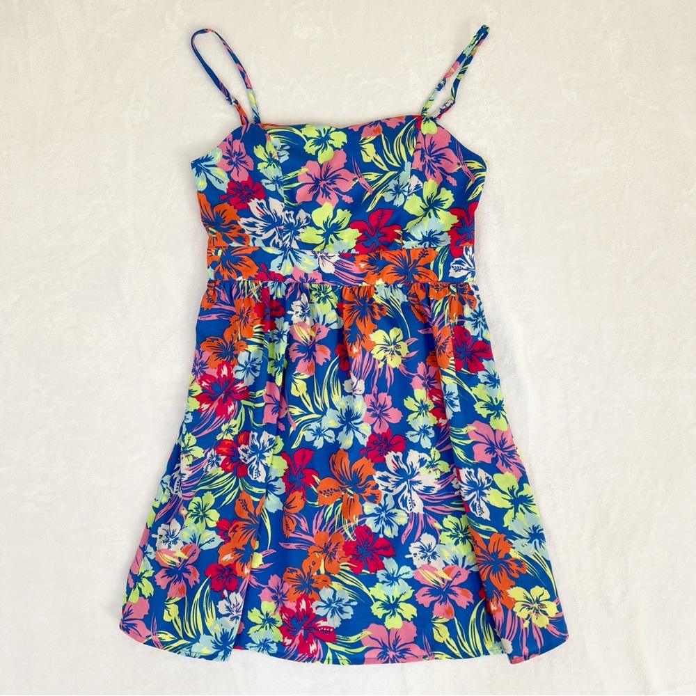 Red Camel Blue Multi-Colored Floral Print Mini Dress 9 Sun Dress Beach Pool